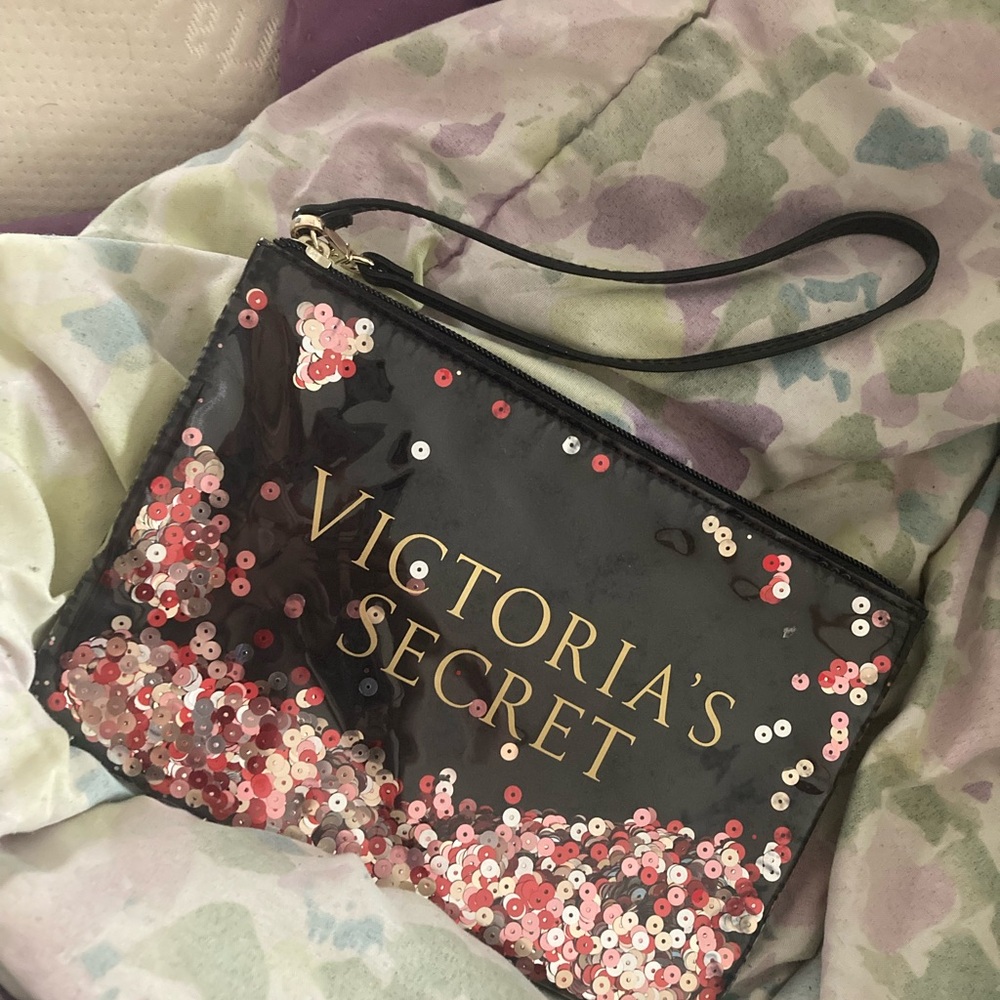 Victoria's Secret Black and Pink Sequin Wristlet - Picture 2 of 2